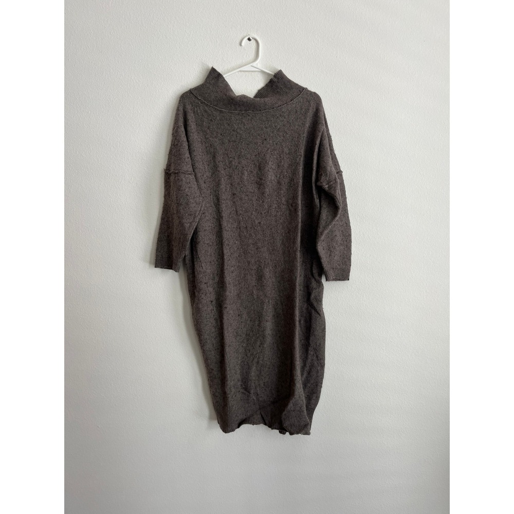 Free People Ottoman Slouchy Tunic Sweater Dress Brown Charcoal Large L Mock Neck